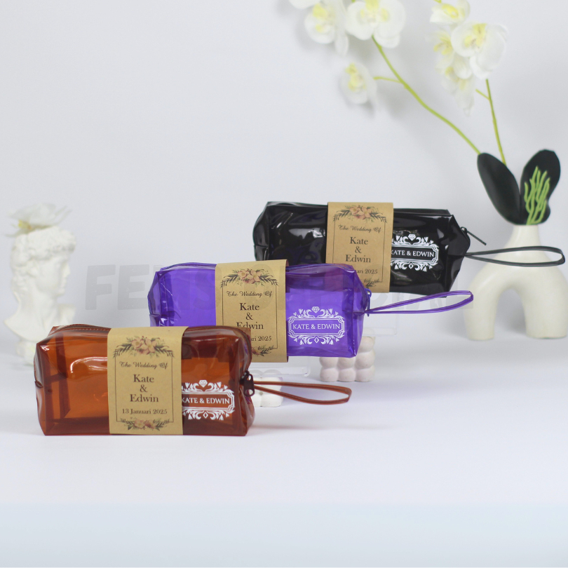 Souvenir Pouch MIKA A (20x7x9) Kosmetik Kubus Mika Transparan Tebal Premium Waterproof Custom Sablon