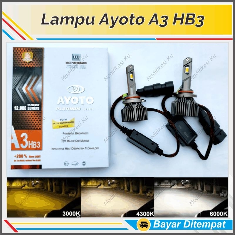 LAMPU KABUT FOGLAMP & HEADLAMP LAMPU UTAMA JAUH AYOTO A3 H11 HB3 9005 HB4 9006 3 WARNA PUTIH KUNING 
