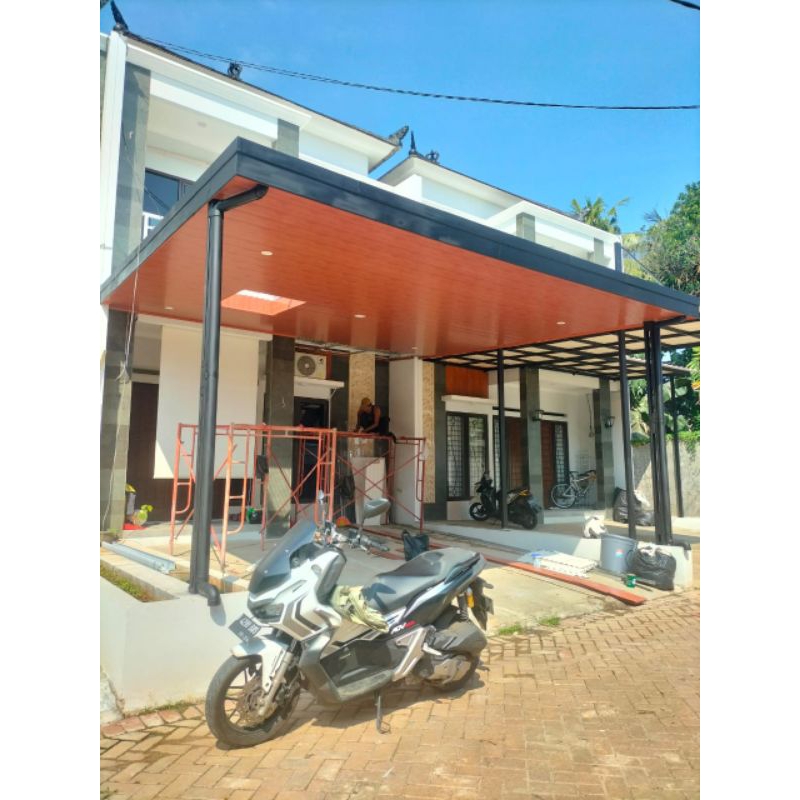 kanopi baja ringan atap alderon rs + plafon pvc + talang air paket komplit