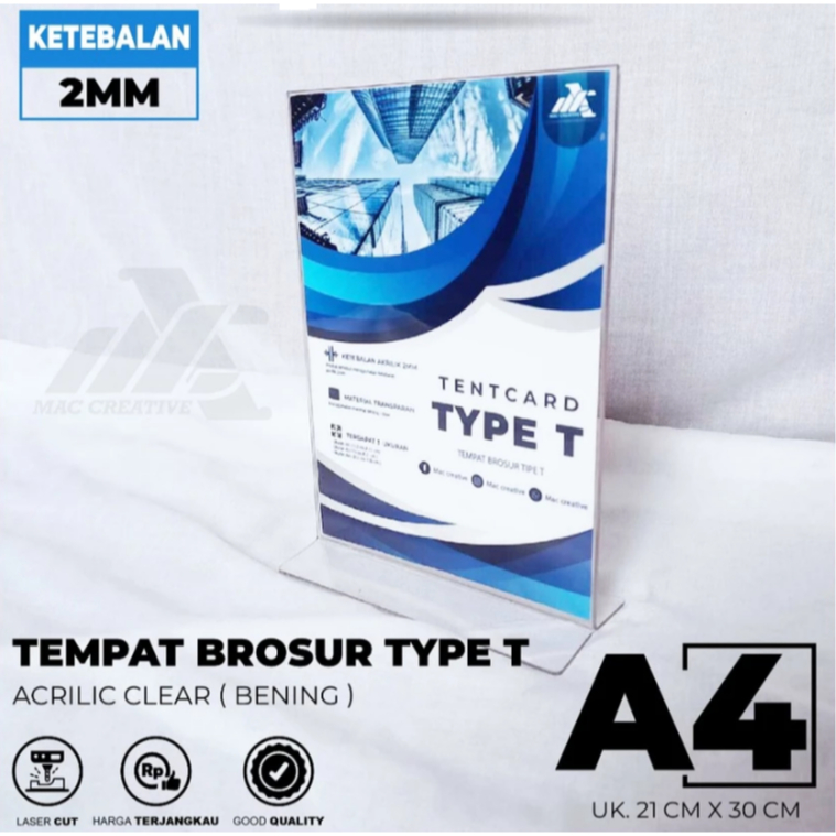 

Akrilik Tempat Brosur A4 / Acrylic Tent Card Holder Stand 2 sisi A4 Type T