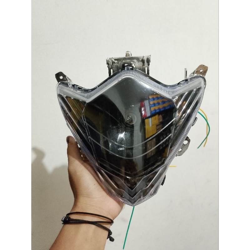 Headlamp Lampu Depan Satria Fu Facelift Tanpa Frame Custom Hitam Komplit Plus Bohlam