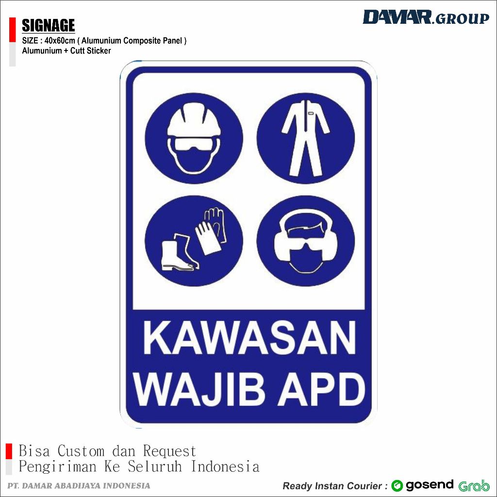 

RAMBU KAWASAN WAJIB APD 40x60cm, Papan Tanda Arah Nama Plakat Signage Akrilik dan sign ACP 3mm