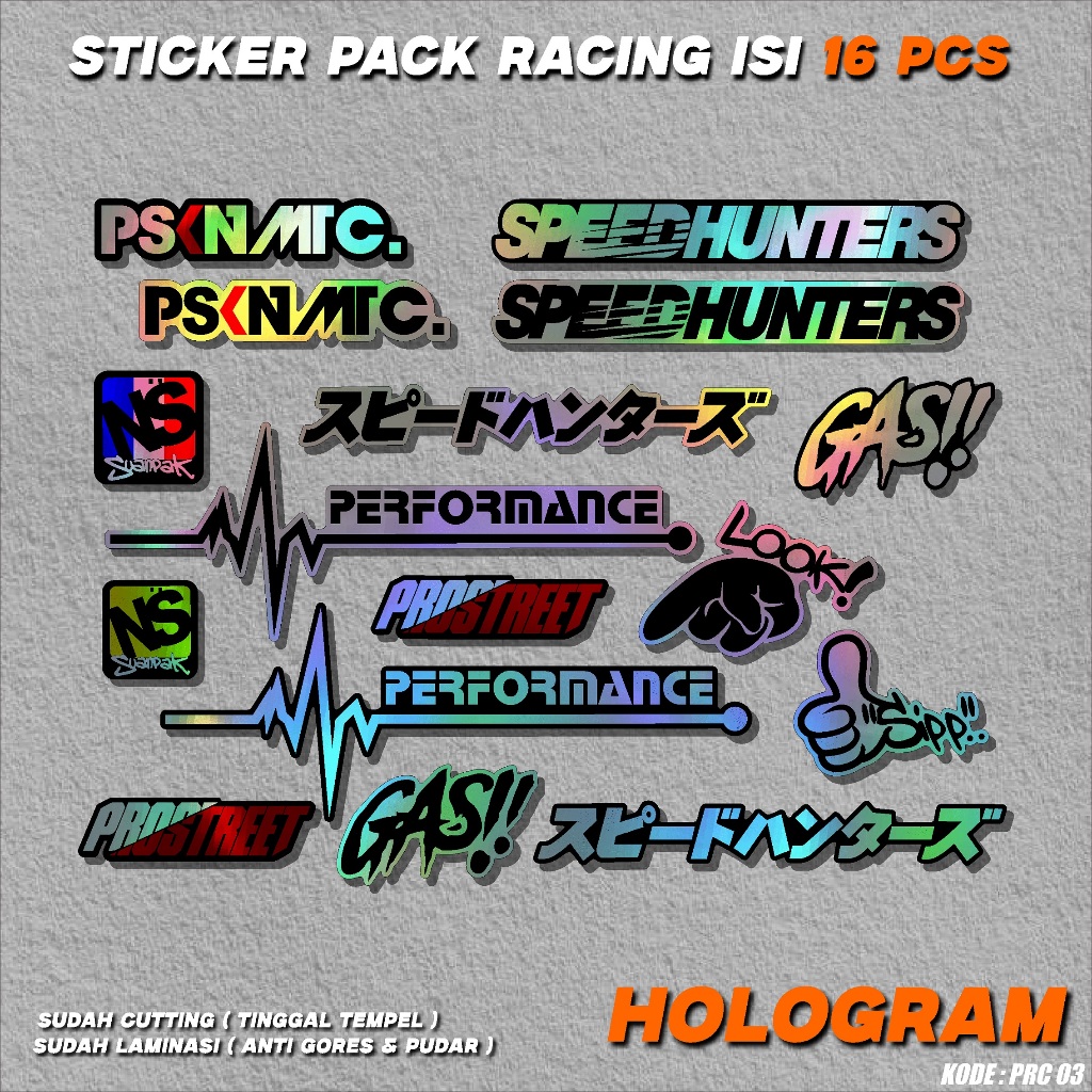 

16 Lembar Sticker Sponsor Racing / Sticker Sponsor / Sticker Motor / Sticker pack / Sticker Kecil2 cocok buat Motor Mobil Hp Laptop Helm Hologram Pelangi Vinyl Putih Bunny PRC03