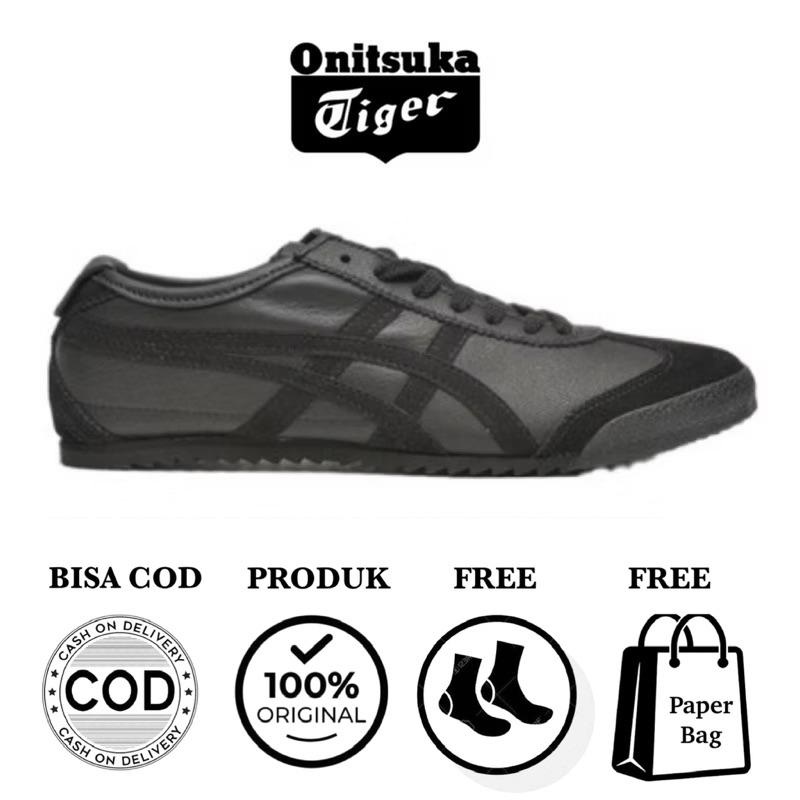 sepatu onitsuka tiger mexico 66 ORIGINAL japan full black( unisex) free paperbag & kaos kaki