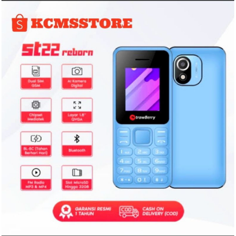 Strawberry ST22 REBORN HP Candybar Murah Handphone Bluetooth Dual SIM