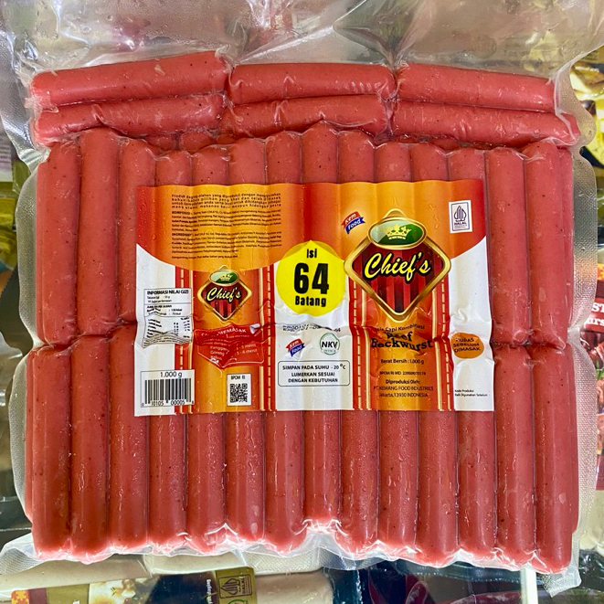 

KEMFOOD CHIEF'S Beef Bockwurst 1kg Isi 64pcs | Sosis Sapi Mini Frozen Siap Masak