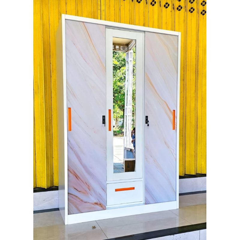 Lemari Sleding Pintu 3 Besi Almari Pakaian Sliding