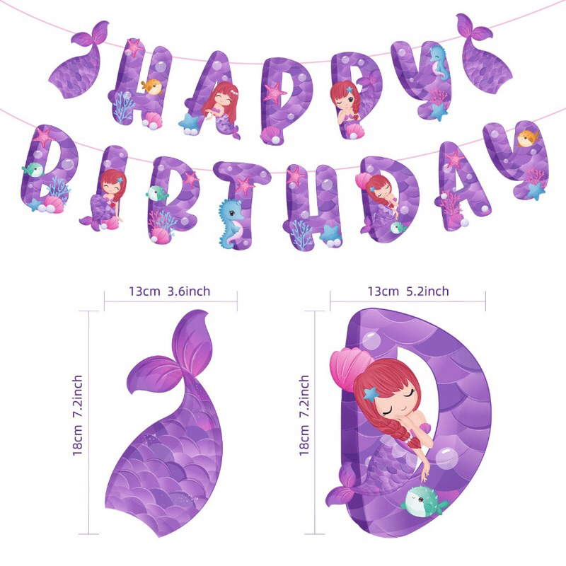 BANNER HAPPY BIRTHDAY NEW MERMAID UNGU