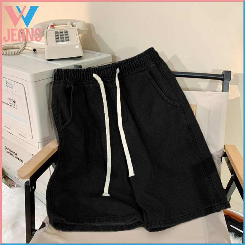 Celana jeans pendek wanita celana pendek jeans wanita celana korean style loose pants Hitam pendek