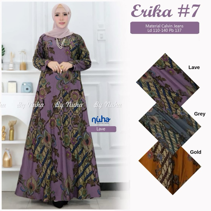 COD= NO CANCEL• Erika #7 by Nuha• Gamis Calvin Jeans Motif Batik Best Seller Adem Melar