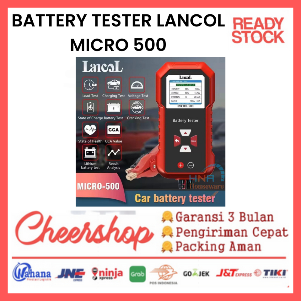 Alat Cek Aki mobil Motor ACCU Digital Battery Tester Lancol Micro 500