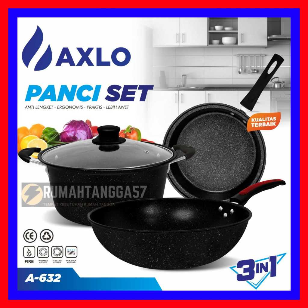 PANCI SET A-632 / PANCI SET ANTI LENGKET SERI TEFLON AXLO A-632 / PANCI SET 4 PCS / PANCI WAJAN PENG