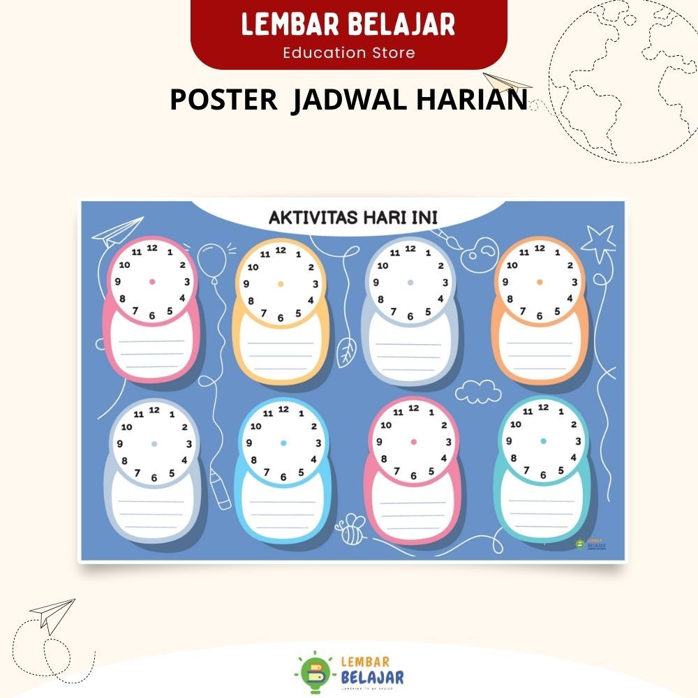 LEMBAR BELAJAR Poster Edukasi Aktifitas Harian Anak -Poster Jadwal Harian - Poster Jadwal Mingguan