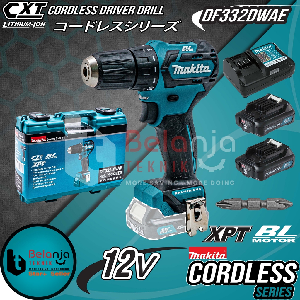 Makita Mesin Bor Tangan DF 332 DWAE Bor Cordless 2 Baterai 1 Charger
