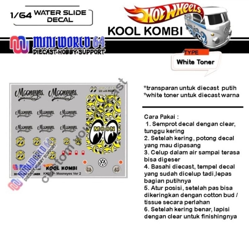 KK053 Decal Hotwheels White Toner Kool Kombi Mooneyes Ver 2