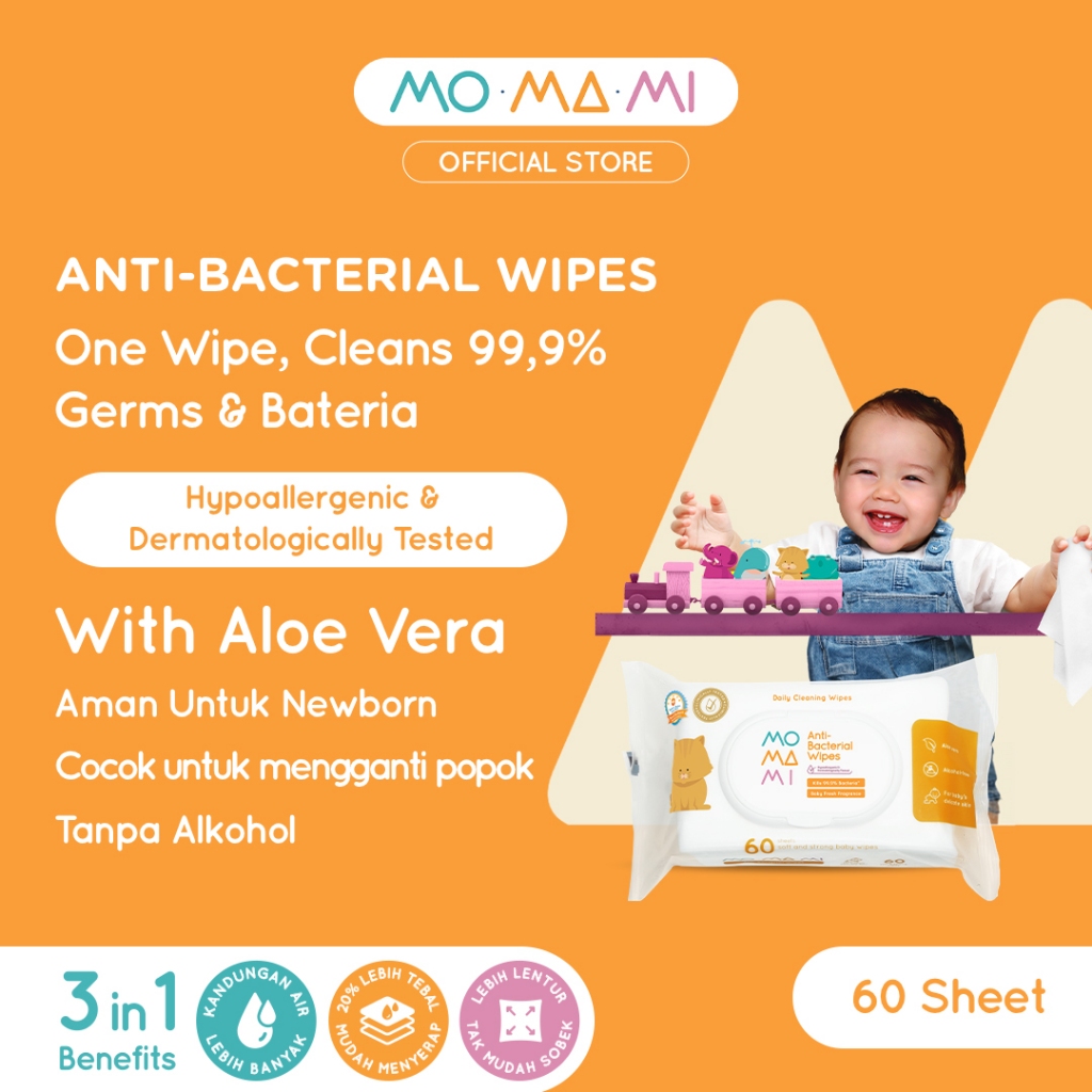 Momami Wet Tissue Bundle  Baby Antibacterial Wipes - Tisu Basah Tebal Anti Bakteri Bayi Untuk Ganti 