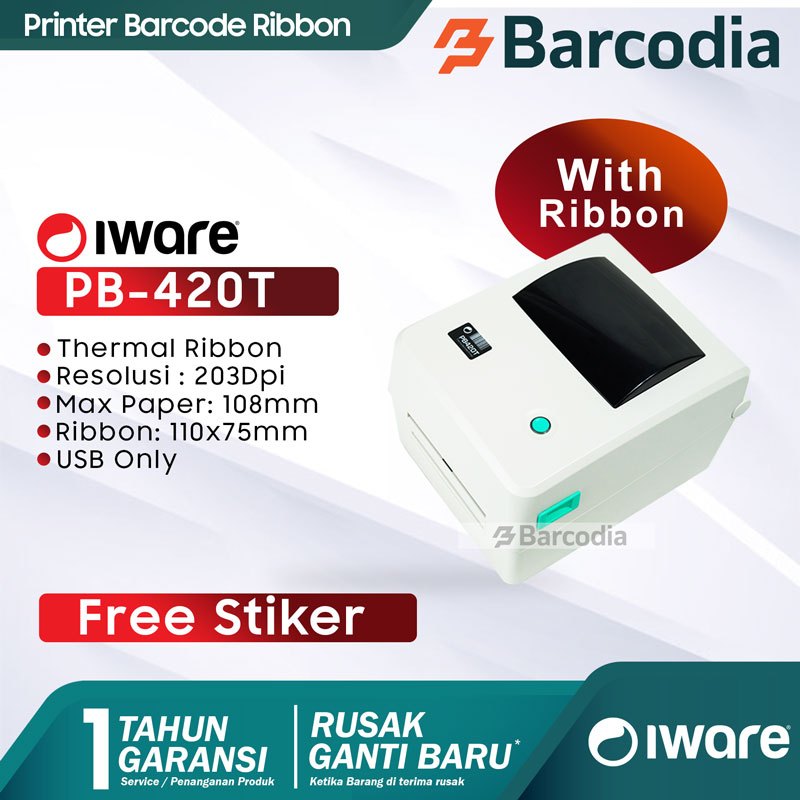 BARCODIA Printer Barcode Ribbon Iware PB-420T 108mm Usb