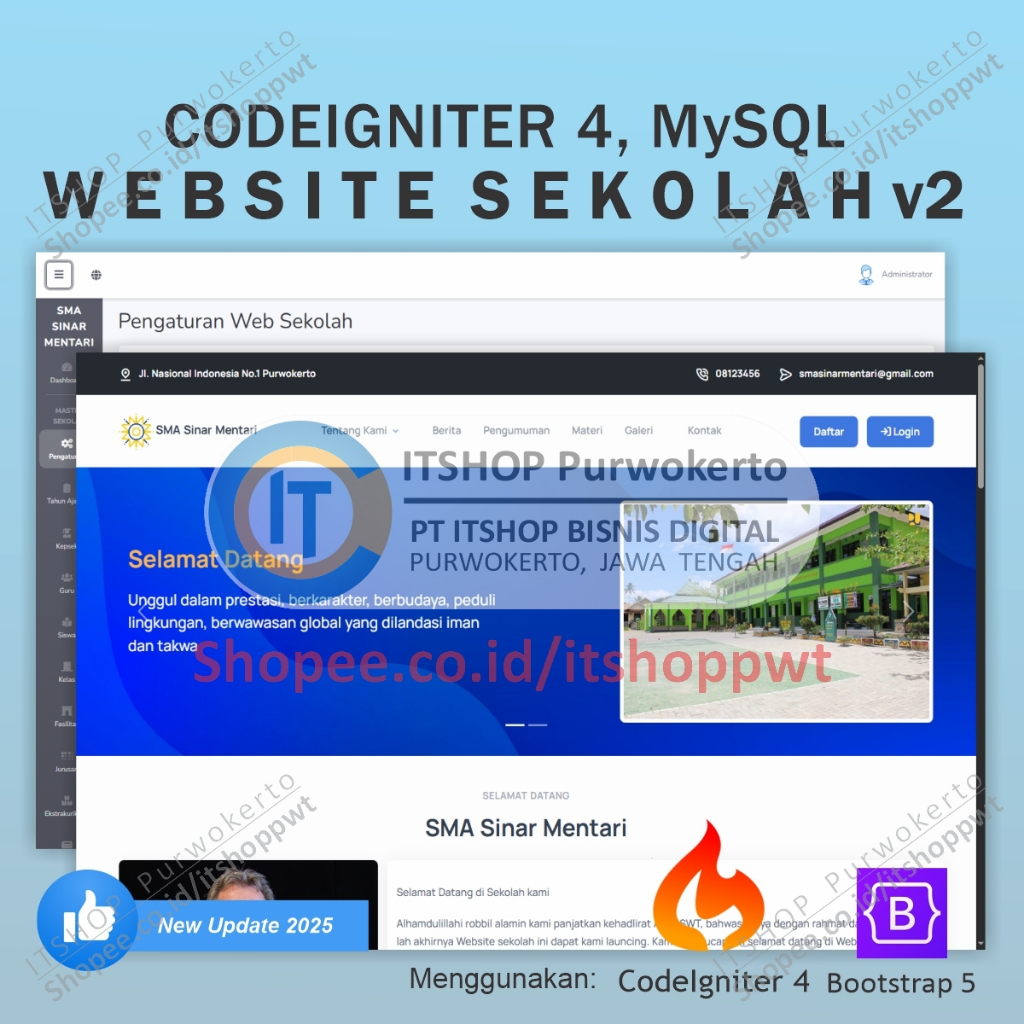 Source Code Aplikasi Website Sekolah versi 2 terbaru menggunakan Codeigniter 4 CI4