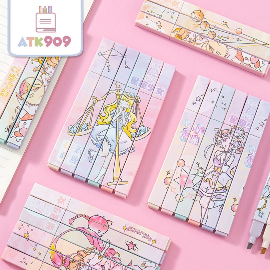 

ATK909 1 Set Isi 6 Warna Zodiak Libra Gemini Taurus Aries Stabilo Set Highlighter Stabillo Lucu Highlighter Anime