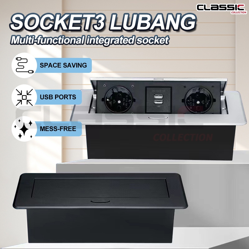 【COD】Stop Kontak Meja Pop-Up 3 Lubang Tanam Desktop Soket Tertanam Floor/Desk Outlet