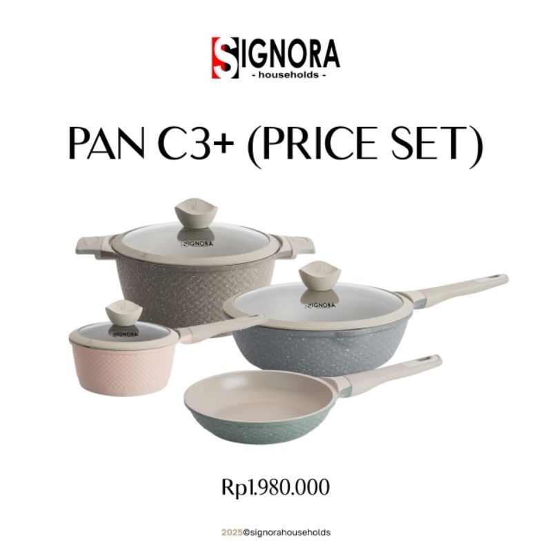 Pan C3 Set Signora/Cookware Eksklusif lapisan Greblon terbaik