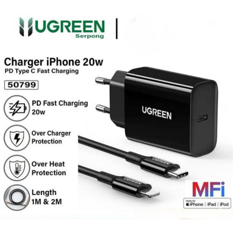 Charger set UGREEN C to lightning charger iphone fast charging 20W Ugreen original