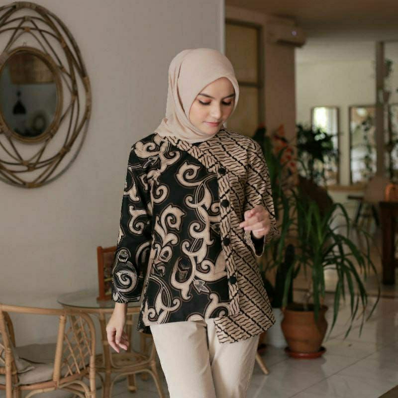 Atasan Batik Wanita Muslim Lengan Panjang Batik Kombinasi