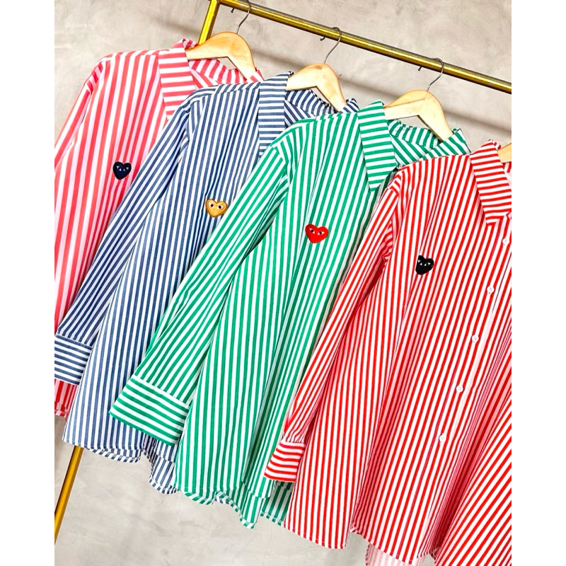 CDG PLAY TOP salur orens biru hijau merah all size