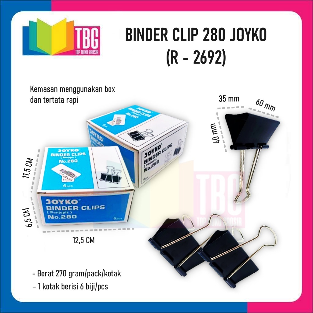 

1 PACK (6 PCS) BINDER CLIP 280 60MM JOYKO / PENJEPIT JOYKO/ PENJEPIT KERTAS/ KLIP KERTAS/ KLIP BINDER (R-2692)