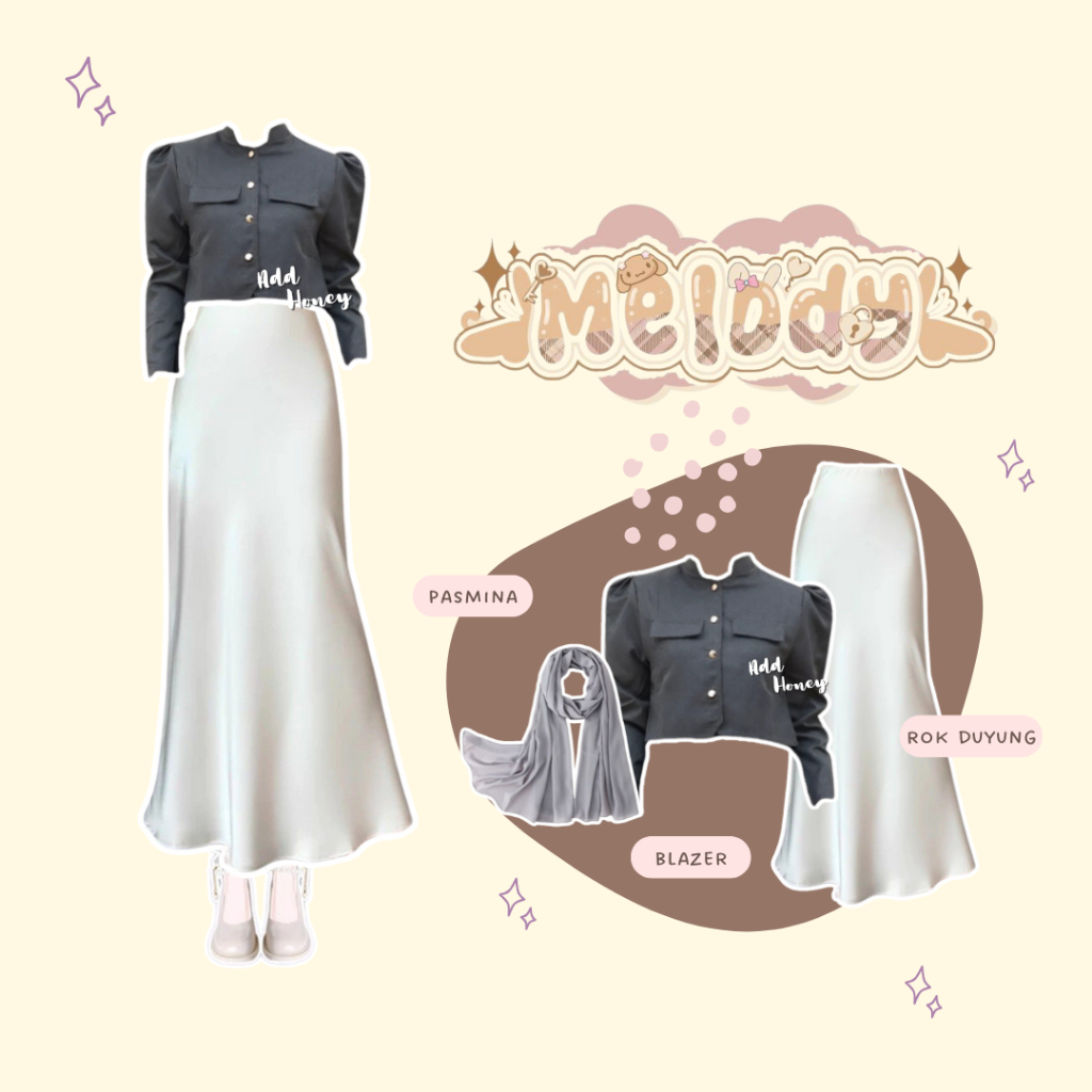1 Set Baju Wanita Korean Style Hijab (Rok Duyung, Blazer Crop, Hijab) OOTD Wanita Kekinian - ADD8