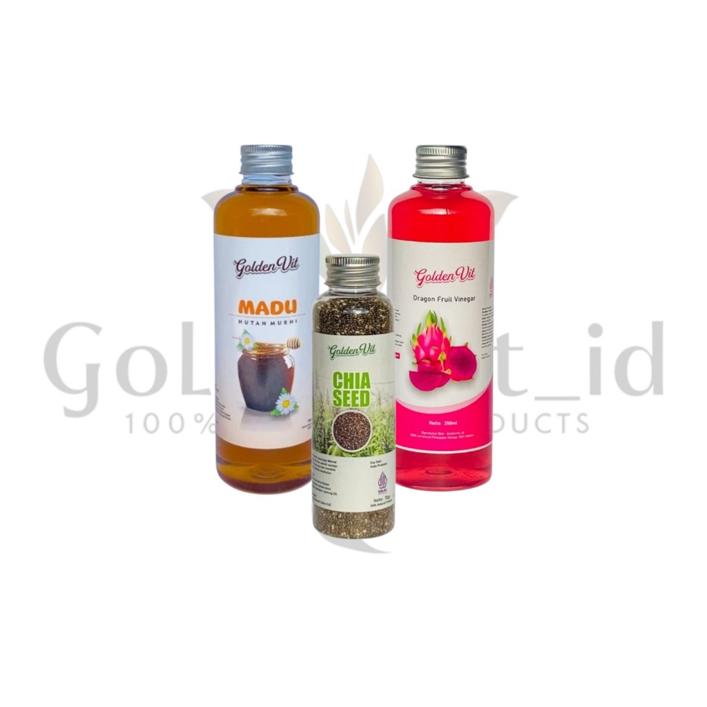 

Goldenvit Paket Hemat 3in1 Cuka Naga 250ml , Madu hutan 250ml , Chiaseed 70g