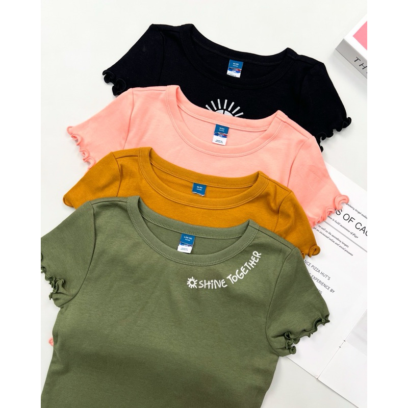 HJR1204 Rib-Knit Lettuce-Edge Graphic Tshirt for Girls