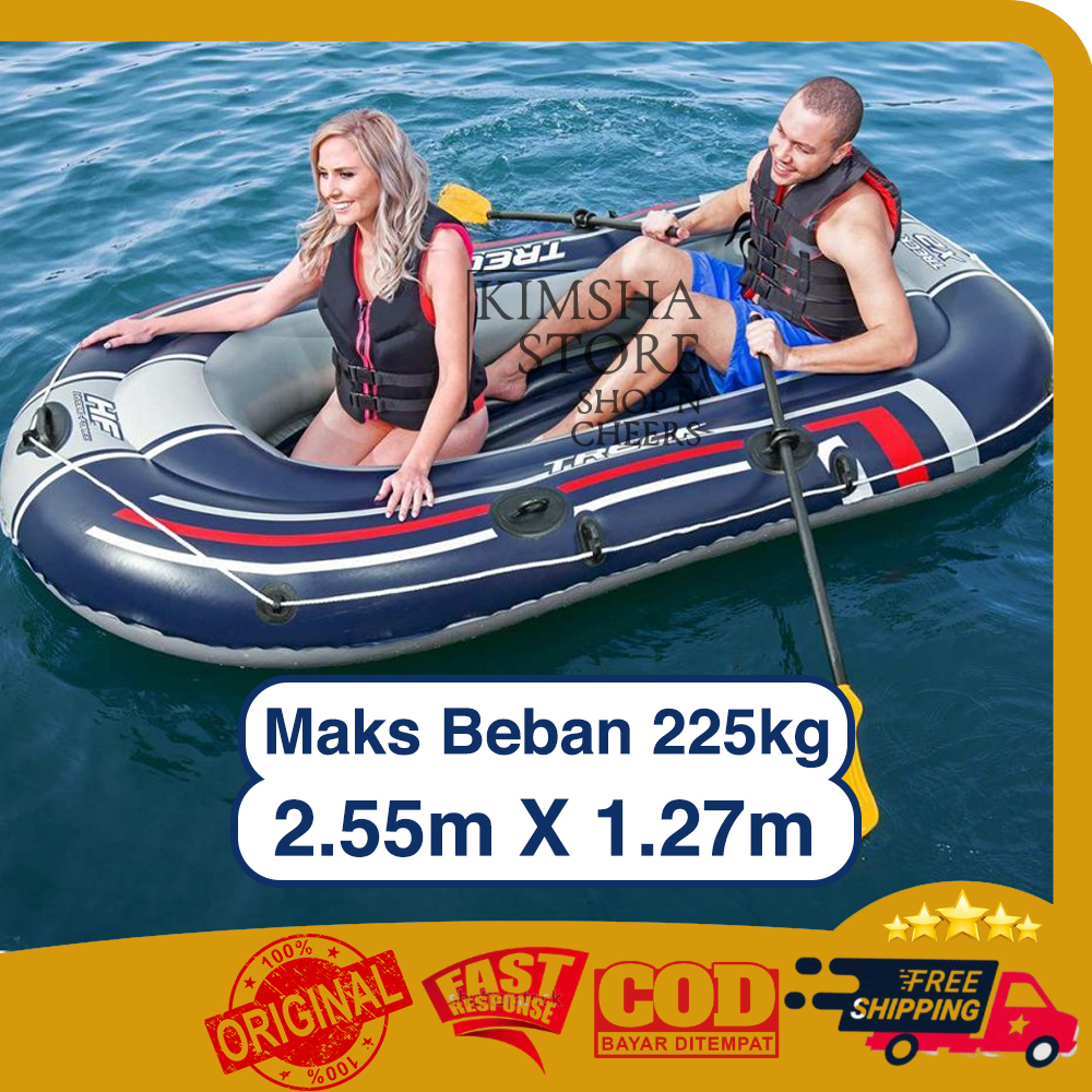Bestway Hydro Force Treck X2 Set Rubber Boats 255cm Perahu Dayung Pompa Kaki Injak Inflatable Raft B