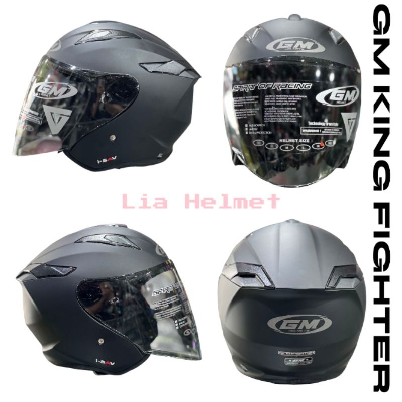 Helm GM King Fighter Solid Black Doff / Helm Half Face GM King Fighter Hitam doff / GM King Fighter 