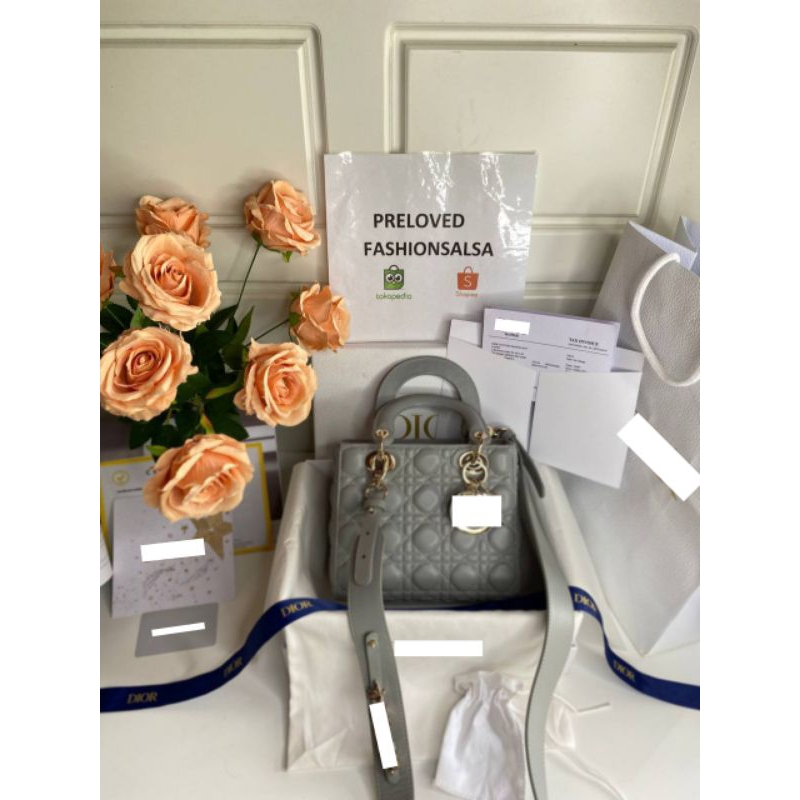 Preloved Rec Mini Lady Dior Grey Gold Hardware Calfskin Bag