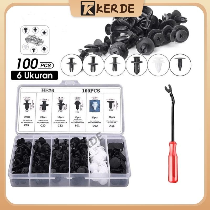 100PCS Alat Perbaikan Bumper Mobil Baut Rivet Mobil Gesper Bumper Mobil Alat Obeng Bumper Mobil