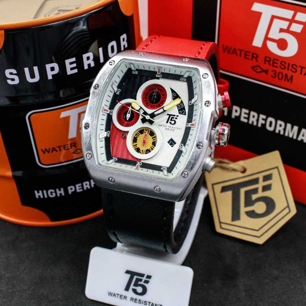 NEW JAM T5 3877 CHRONOGRAPH ORIGINAL / JAM T5 KULIT ORIGINAL / JAM TANGAN T5 ORI