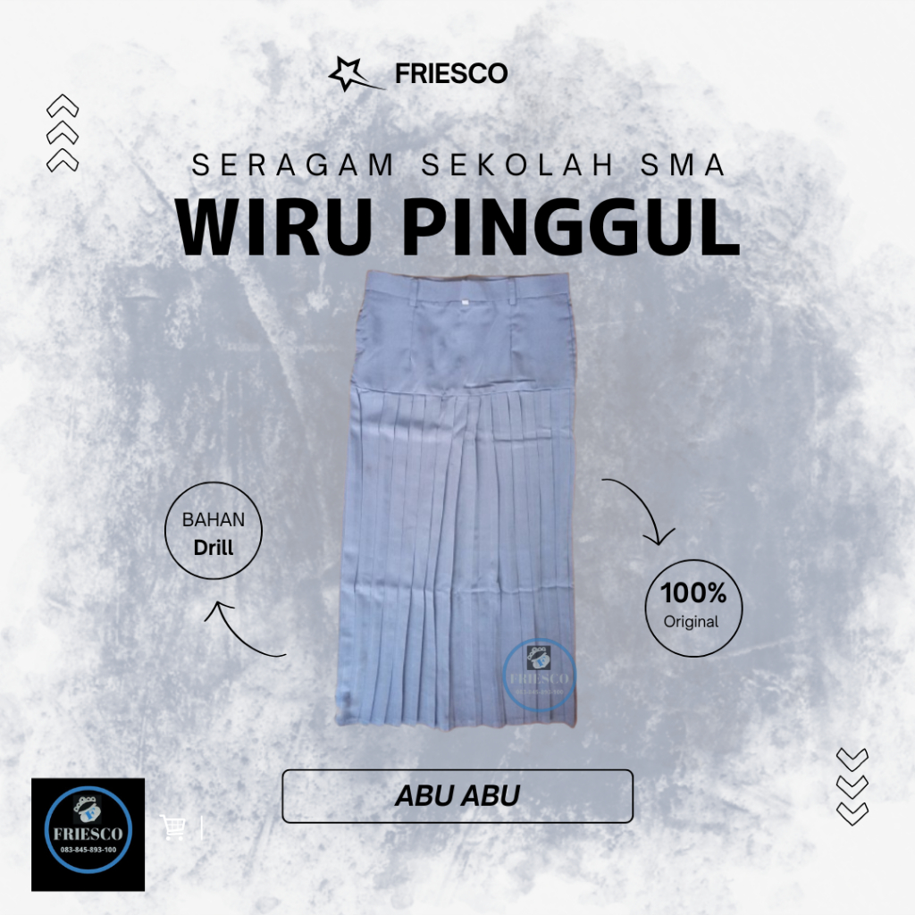 Seragam Sekolah Rok Panjang Wiru Pinggul Perempuan SMA/MA/Kerja Warna Abu Abu Bahan Drill