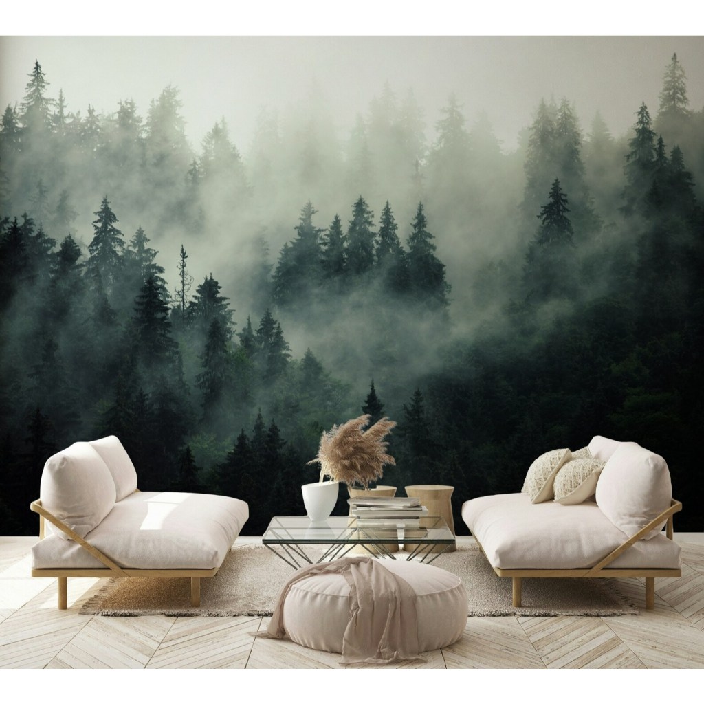 Wallpaper Custom Dinding 3D Pemandangan Walpaper Stiker Alam Sticker Air Terjun Nature Pohon Hutan