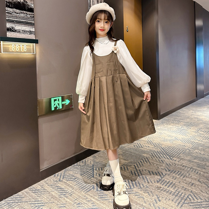 [COD] DRESS 2IN1 ANAK CEWEK KOREA FREE JEPIT SIZE 120-160 IMPORT - DRESS 2IN1 LENGAN PANJANG UMUR 5-