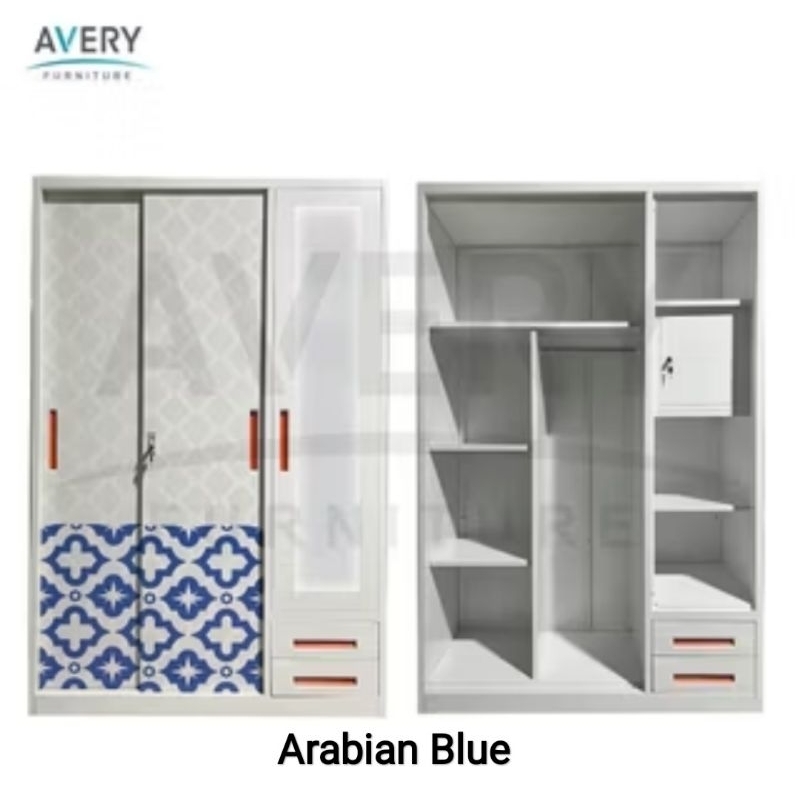 Lemari Pakaian Plat Besi 3 Pintu Avery
