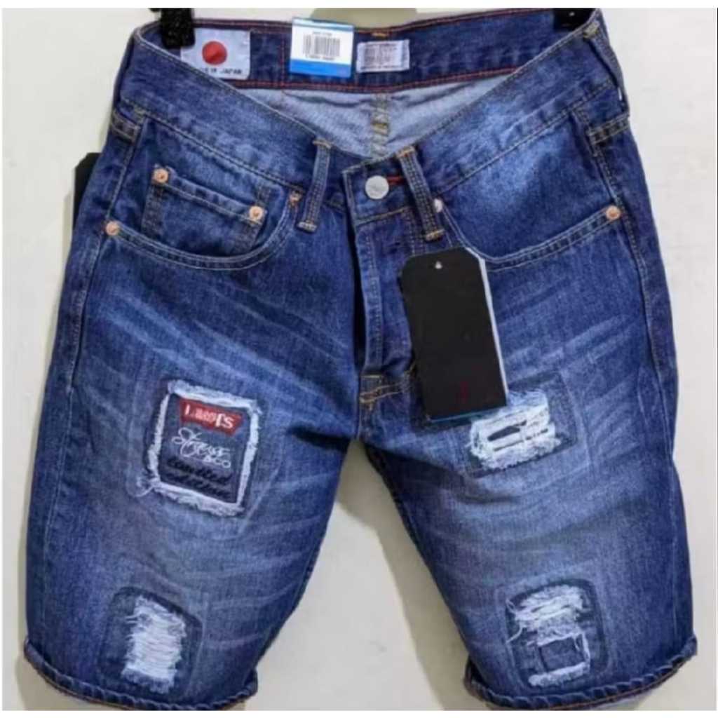 celana pendek jeans pria model sobek bordir terbaru | celana pendek jeans pria dewasa model sobek