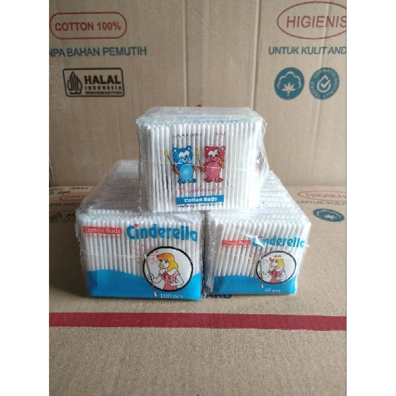 CINDERELLA ( 1 LUSIN ) COTTON BUD CINDERELLA DEWASA 100/DEWASA 60/BABY 50 | PEMBERSIH TELINGA BAYI &