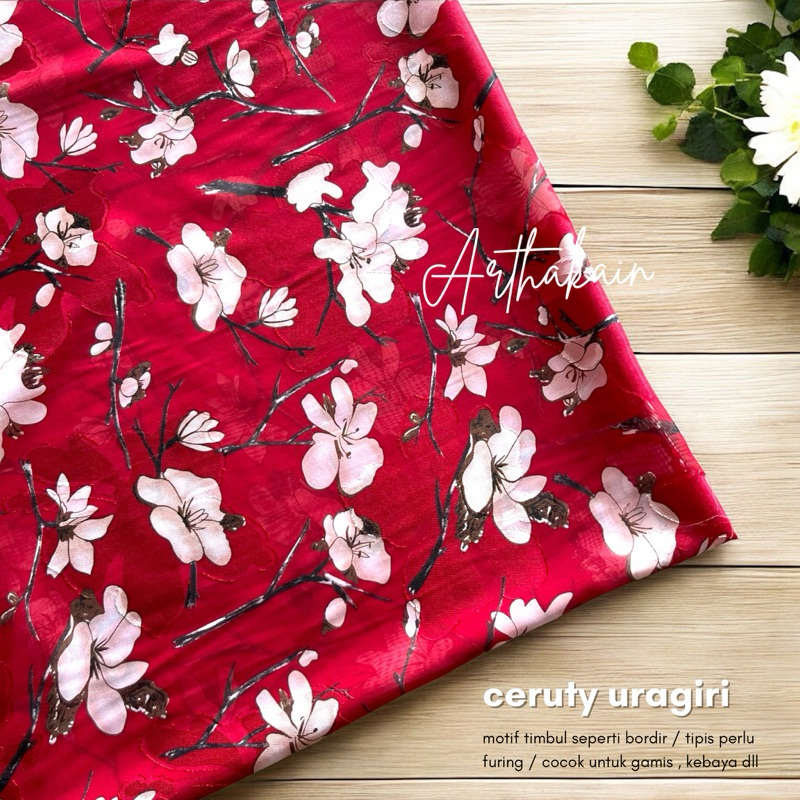 kain sifon uragiri premium motif bunga timbul / kain ceruty premium motif bunga timbul