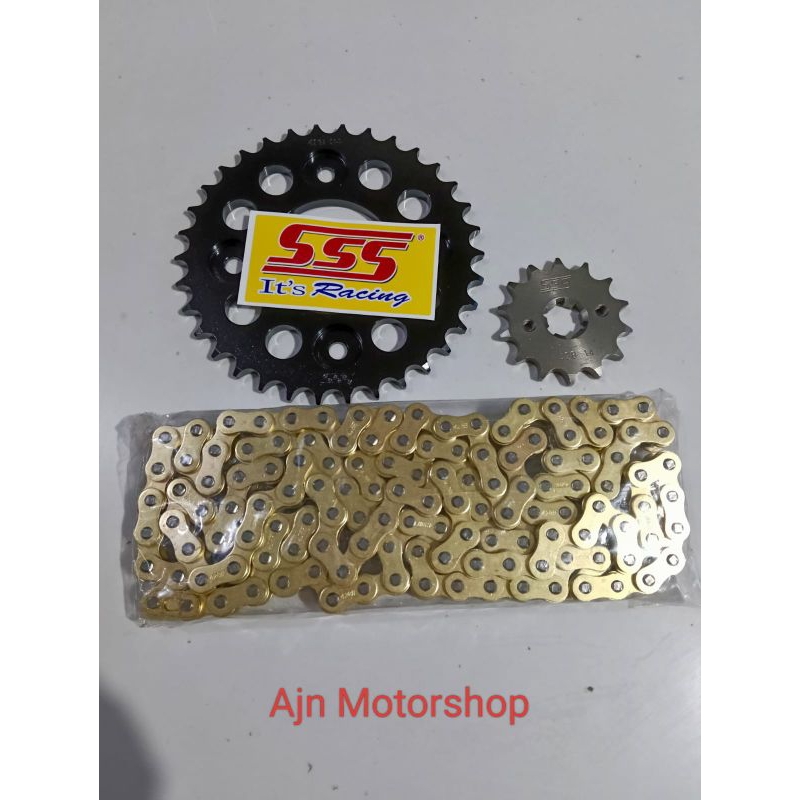 gear gir sss hitam/black 428 415 rantai gold kph/supra x125/kharisma/revo lama/revo new/revo fi/supr