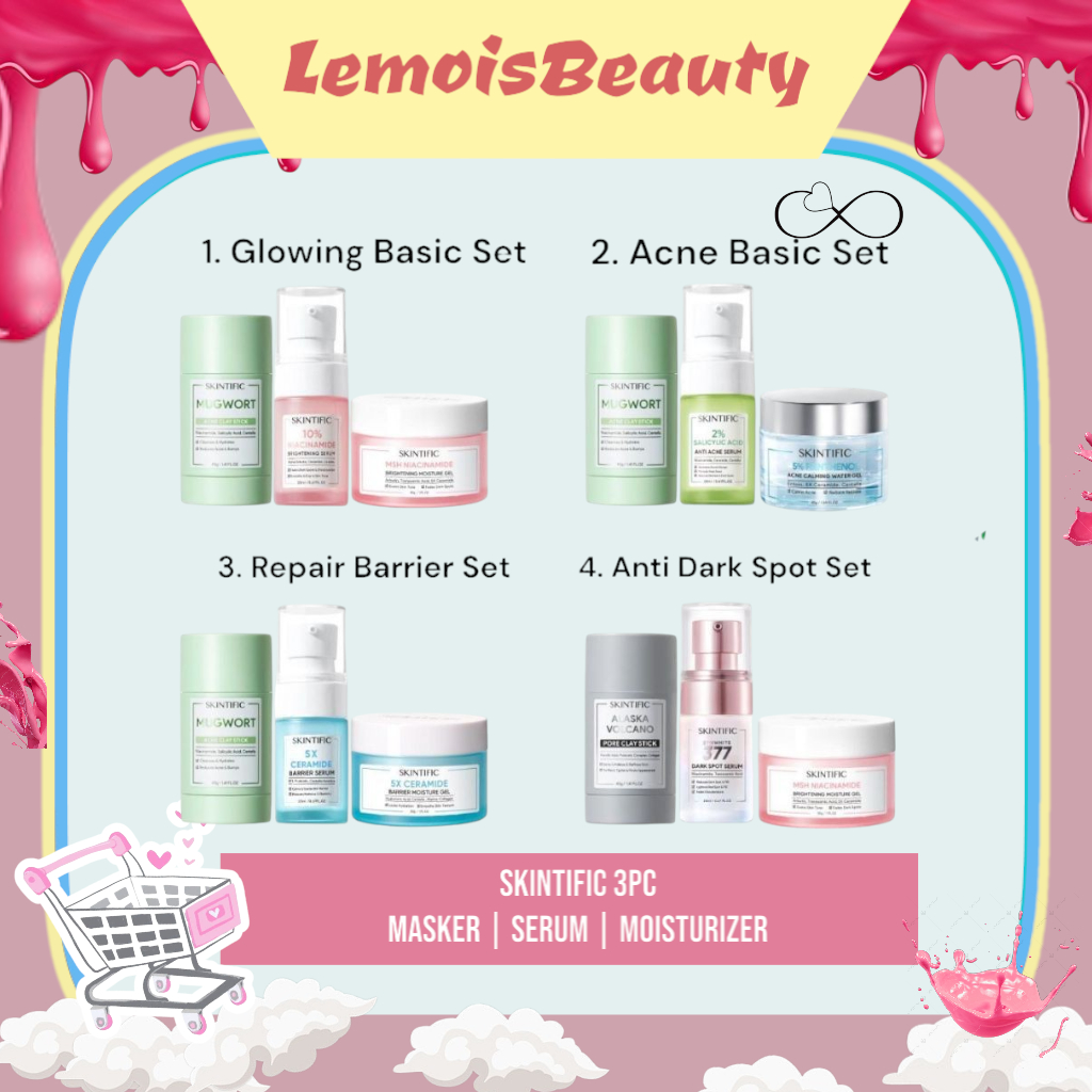 LemoisBeauty- SKINTIFIC Paket 3pcs Set bundle dapat MUGWORT Clay Stick glowing basic set & acne basi