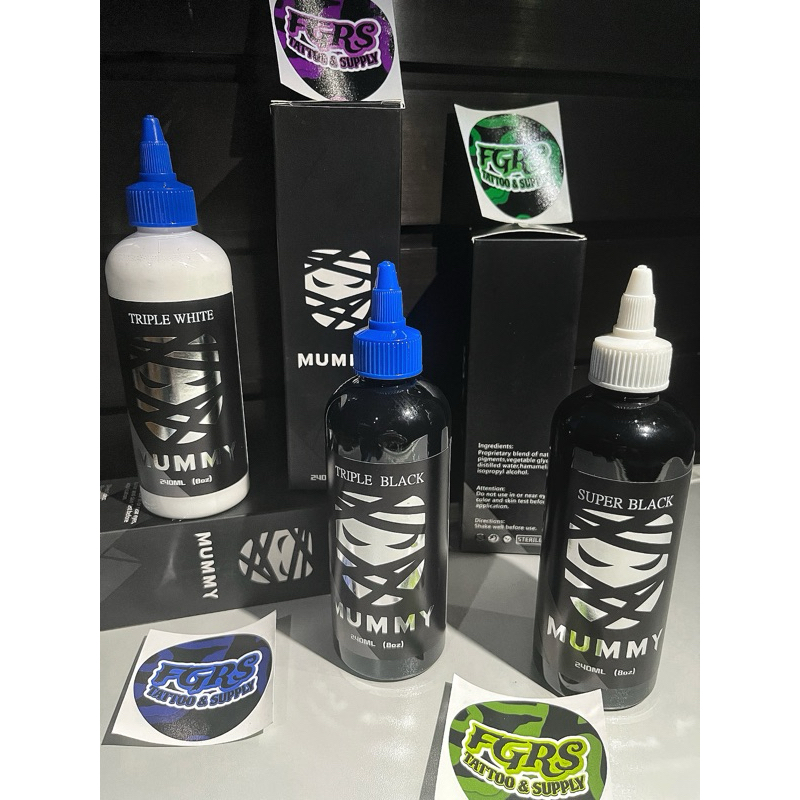 MUMMY USA CUSTOM TATTOO INK 8 OZ(TRIPLE BLACK & SUPER BLACK & TRIPLE WHITE & WHITE) TINTA TATTOO HIT