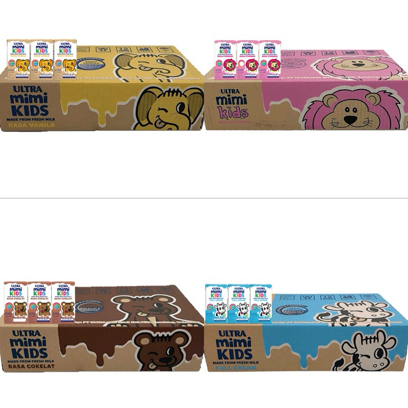 

Ultra Mimi Kids Susu UHT Full Cream Stroberi Cokelat Vanila Kotak 40 x 125ml - Karton Dus