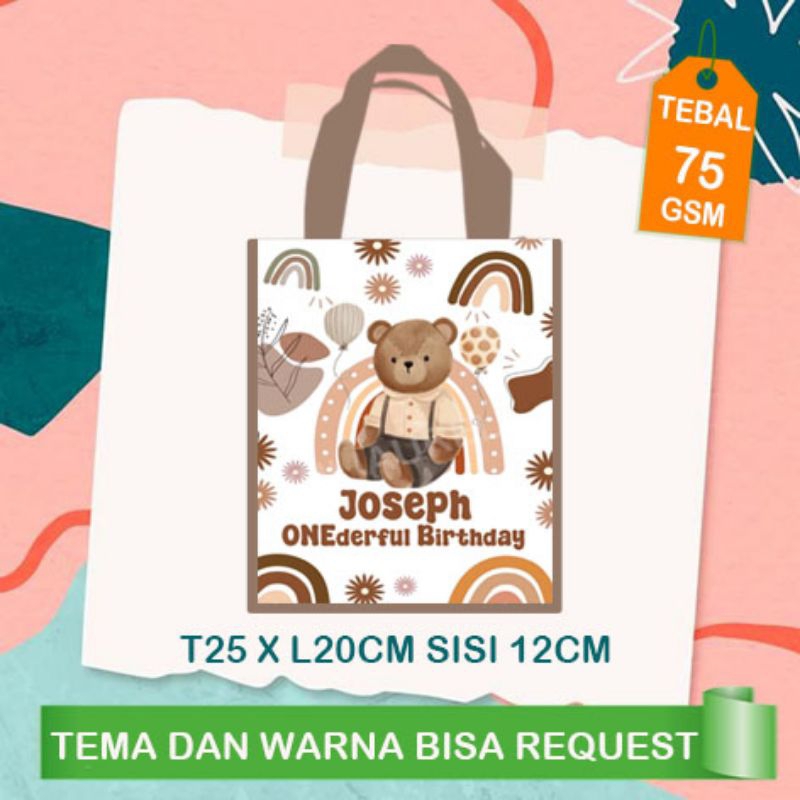 

tas ultah animal bear / tas ulang tahun bear / souvenir tas ultah rainbow boho