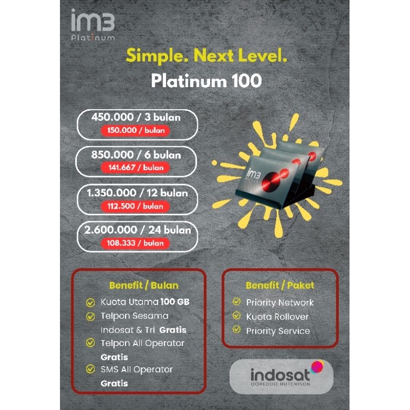 [PLATINUM 100] PAKET KUOTA IM3 PLATINUM, KUOTA UTAMA 100GB
